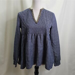 Given Kale Blue Long Sleeve Smocked Peasant Blouse Size Small